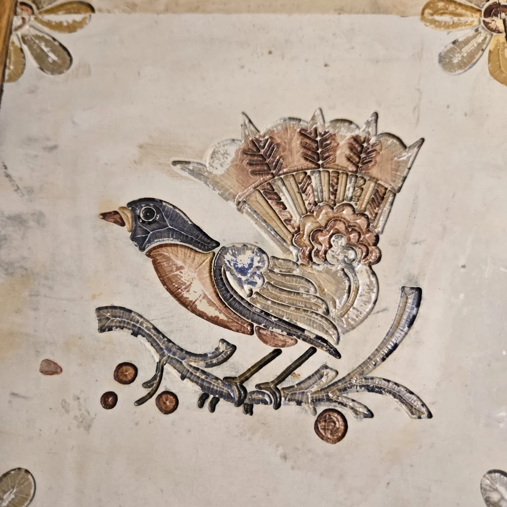 Antique Victorian Bird Partridge Pheasant Delft Style Tile Wall Art Wood Frame